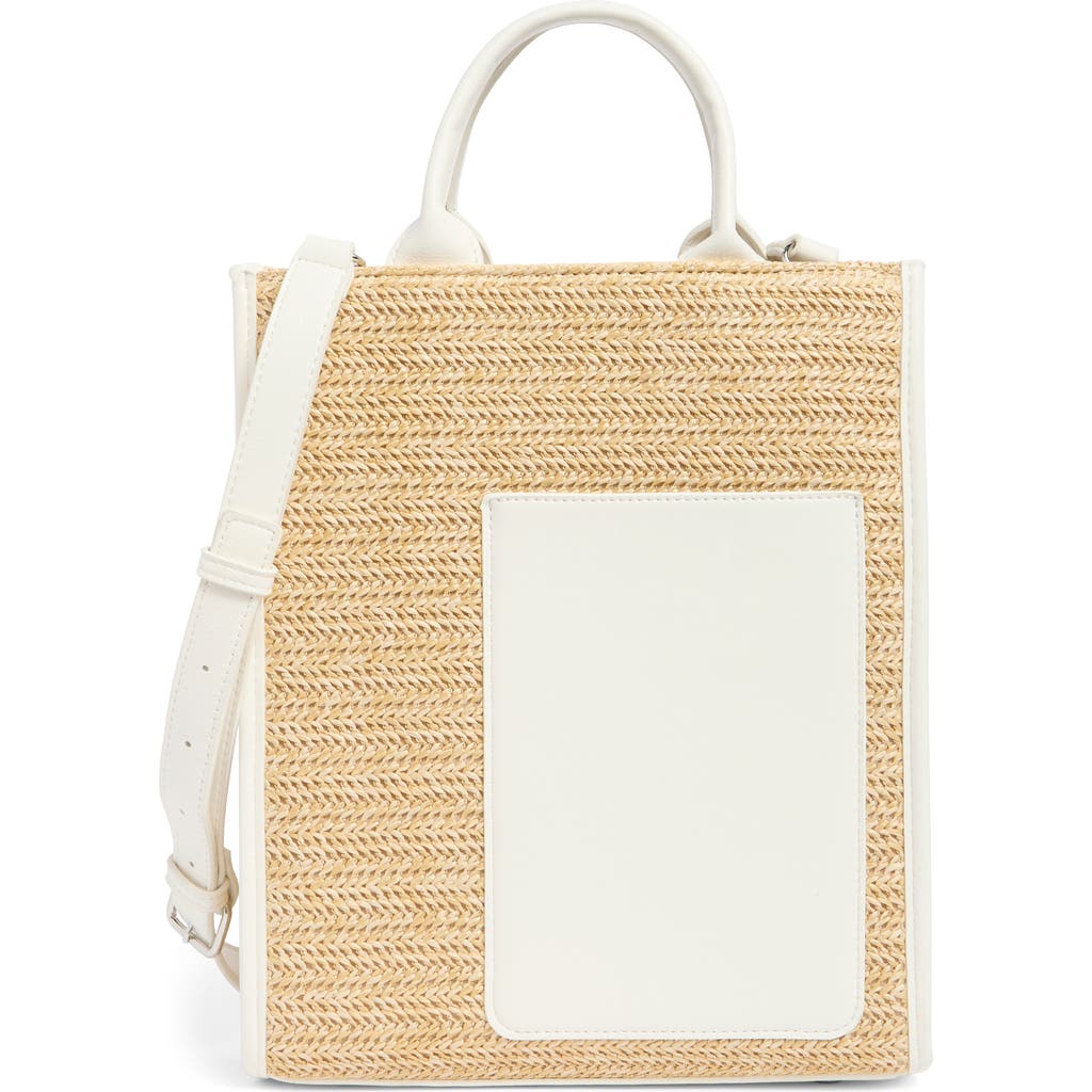 Bcbg Mini Whipstitched Straw Tote Bag In Natural/white