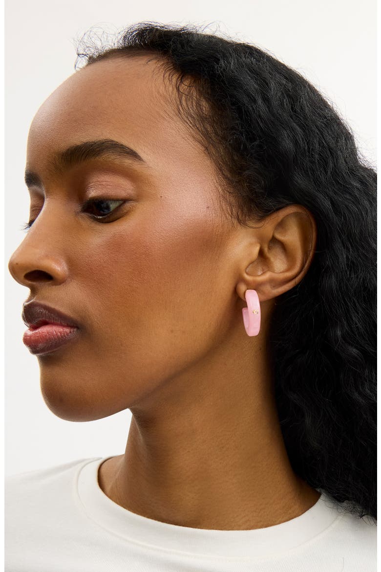 Resin C Hoop Earrings, Alternate, color, PINK