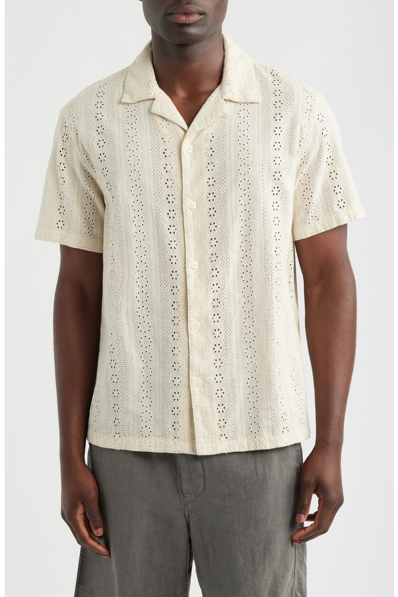Short Sleeve Button-Up Shirt in Embroidered Cotton, Main, color, DUSTY PEARL