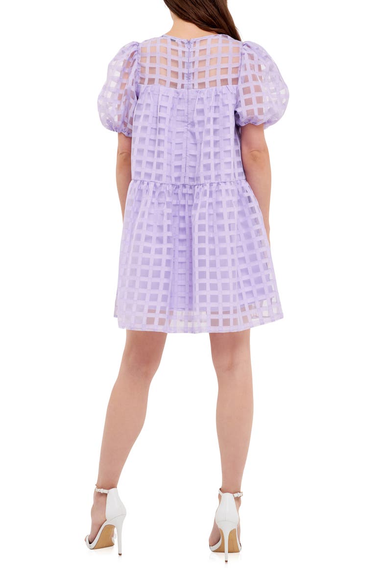 Gridded Puff Sleeve Dress, Alternate, color, LAVENDER