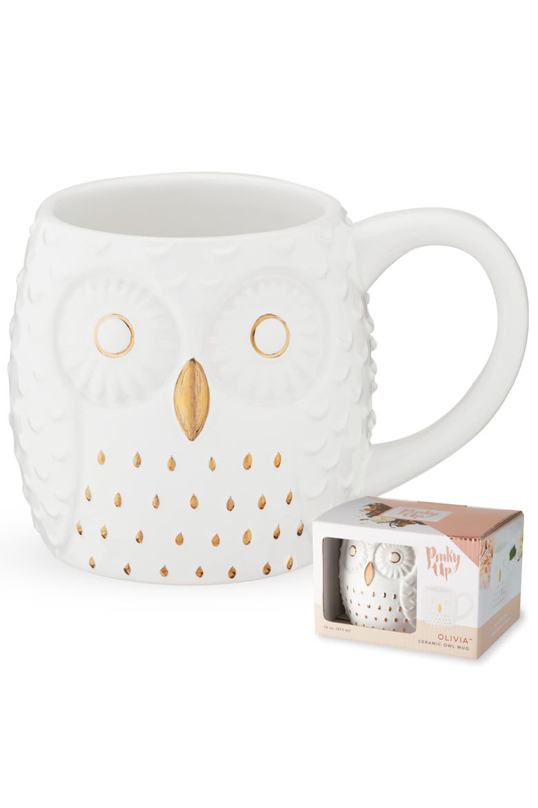 Olivia Ceramic Owl Mug, Main, color, White