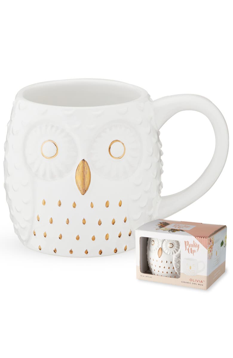 Pinky Up (Accessories) Olivia Ceramic Owl Mug, Main, color, White