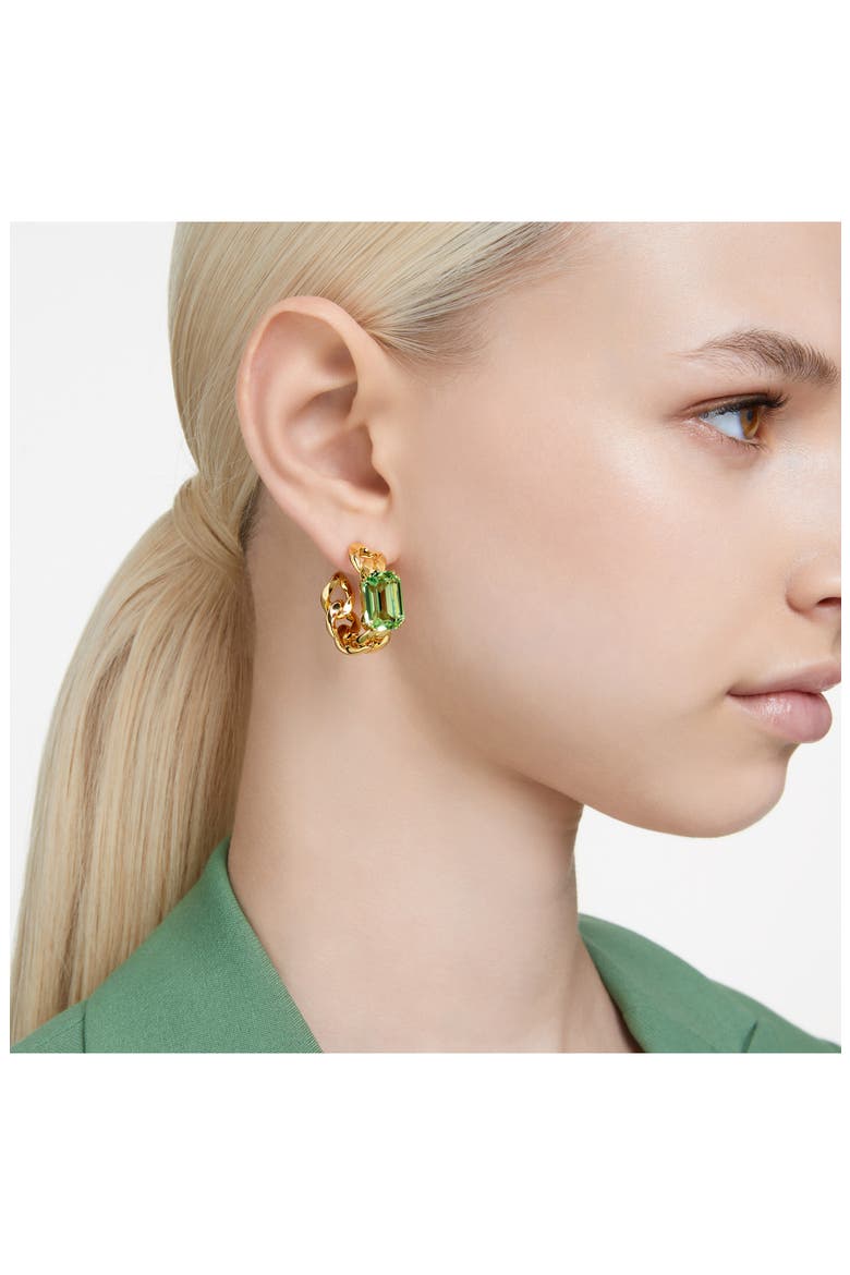 Millenia Octagon Cut Crystal Hoop Earrings, Alternate, color, GREEN