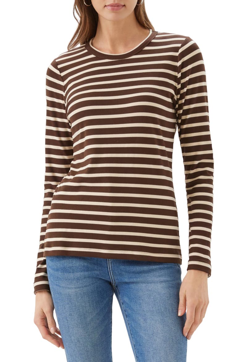 Striped Long Sleeve T-Shirt, Main, color, CHOCOLATE