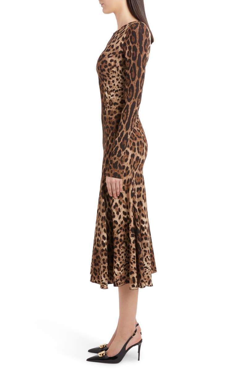 Dolce&Gabbana Leopard Print Long Sleeve Cady Midi Dress, Alternate, color,