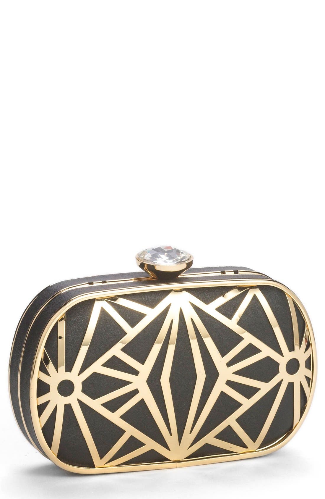 Natasha Couture 'Deco' Clutch, Main, color, BLACK