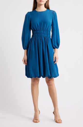 Balloon Sleeve Crepe Fit & Flare Dress
