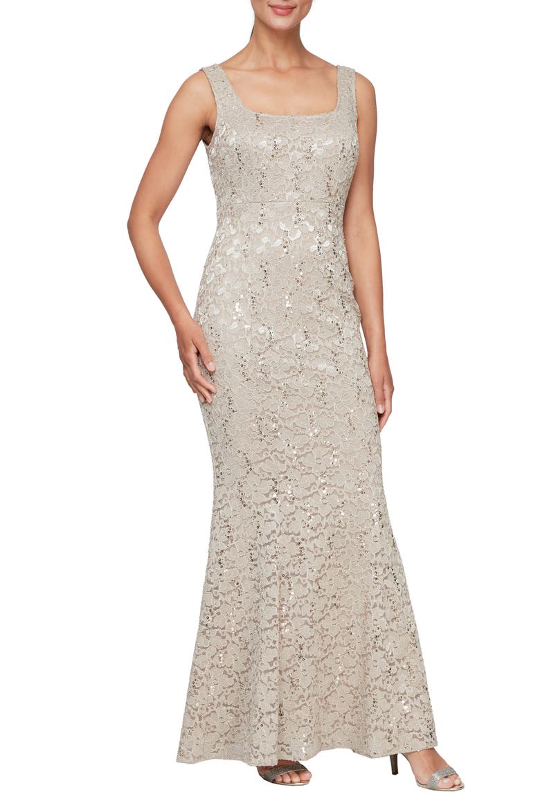 Sequin Lace A-Line Gown with Jacket, Main, color, CHAMPAGNE