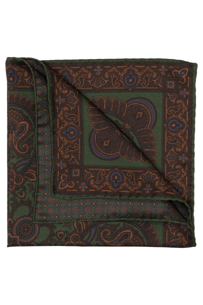 Lario - Double Sided Silk Pocket Square for Men, Alternate, color, Green & Brown