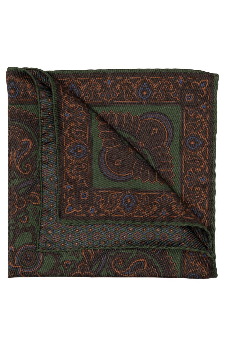 Elizabetta Lario - Double Sided Silk Pocket Square for Men, Alternate, color, Green & Brown
