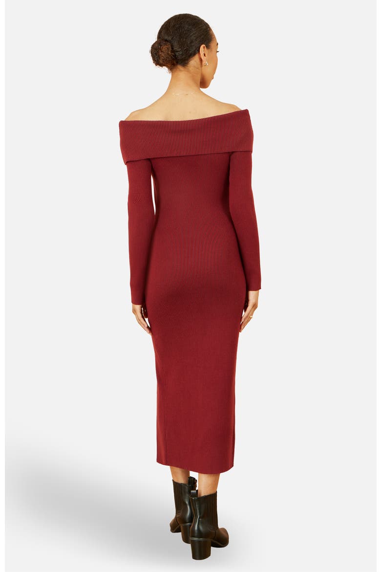 Bardot Knitted Fitted Midi Dress, Alternate, color, Burgundy