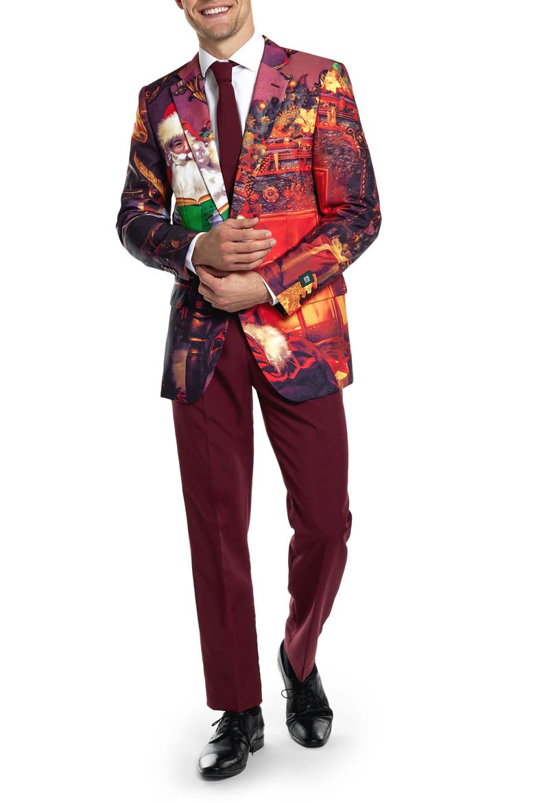Classic Cause Vintage Advertisement Print Two-Piece Suit & Tie, Main, color, RED