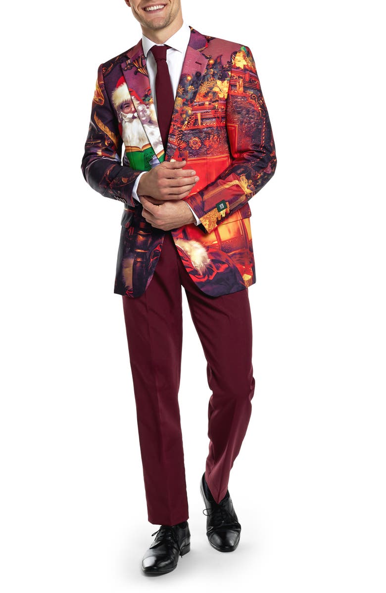 OppoSuits Classic Cause Vintage Advertisement Print Two-Piece Suit & Tie, Main, color, Red