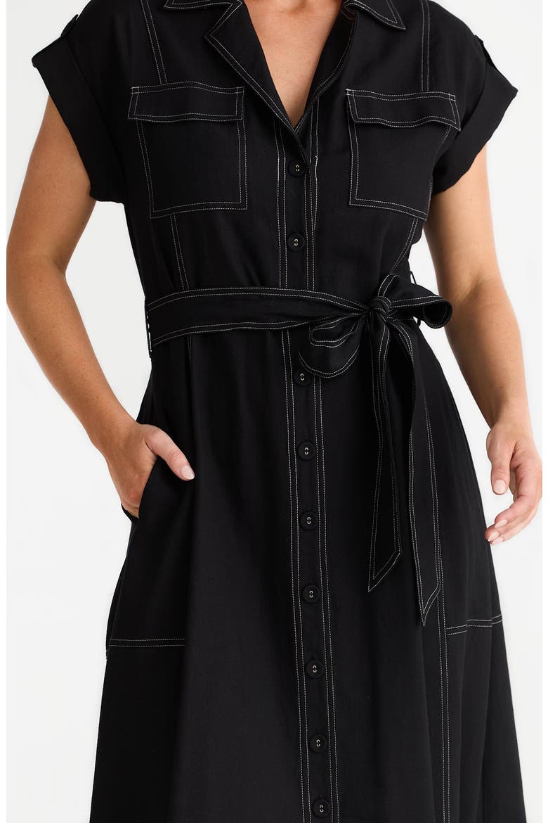 Portia Cotton & Linen Blend Maxi Shirtress, Alternate, color, BLACK