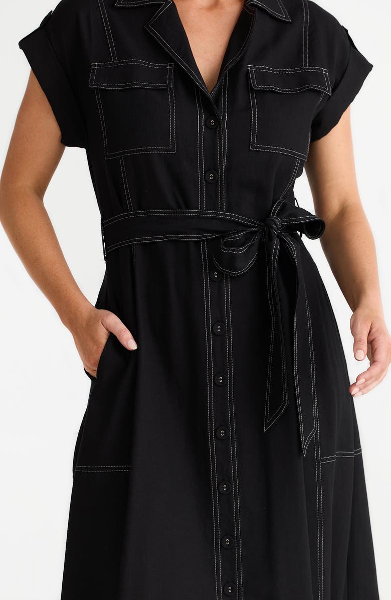 Brave+True Portia Cotton & Linen Blend Maxi Shirtress, Alternate, color, Black