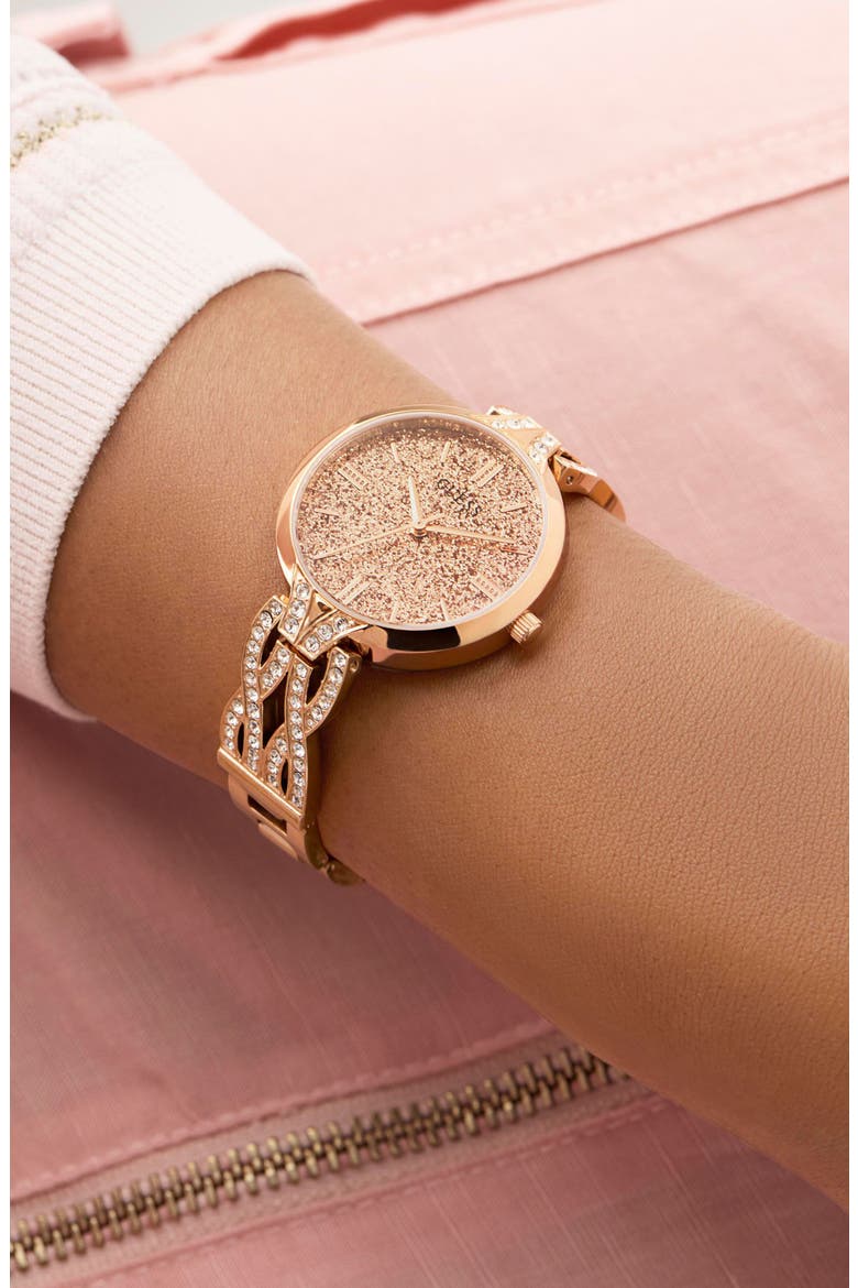 Coral Glitter & Crystal Rose Gold Bracelet Watch, 32mm, Alternate, color, ROSE GOLD