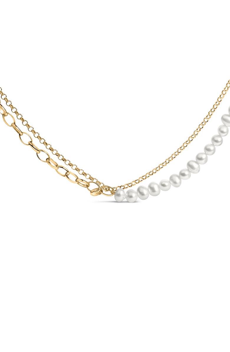 Haus of Brilliance 18K Yellow Gold Vermeil Cultured Pearl Strand Necklace with Rolo and Paperclip Chain, Main, color, Yellow Gold Over Silver