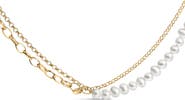 Haus of Brilliance 18K Yellow Gold Vermeil Cultured Pearl Strand Necklace with Rolo and Paperclip Chain
