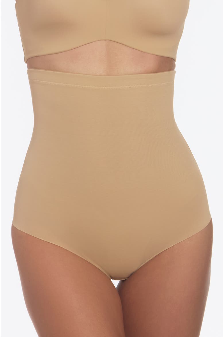 Firm Control High Waist Slimming Brief with Cotton Gusset, Main, color, Mocha