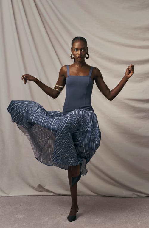 Nordstrom X Harlem's Fashion Row House Of Aama Lana Mixed Media Dress In Blue Indigo Washed Stripe