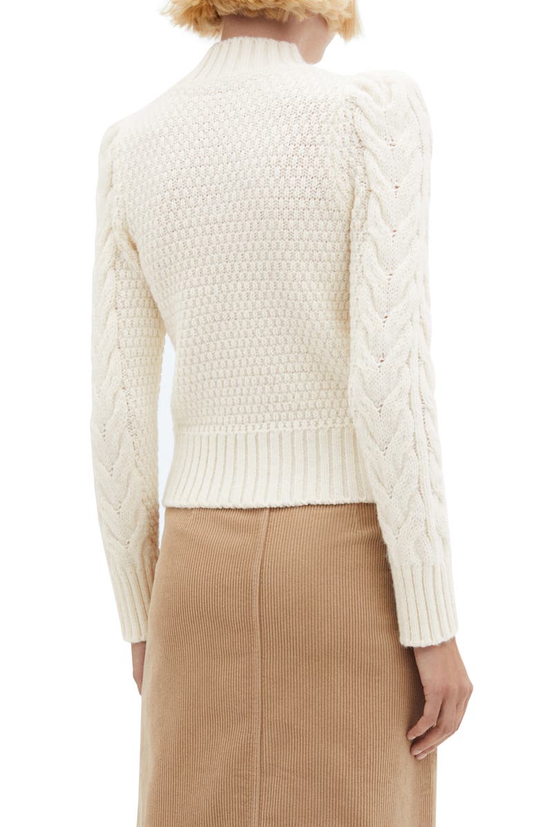 MANGO Puff Shoulder Cable Mock Neck Sweater, Alternate, color, 