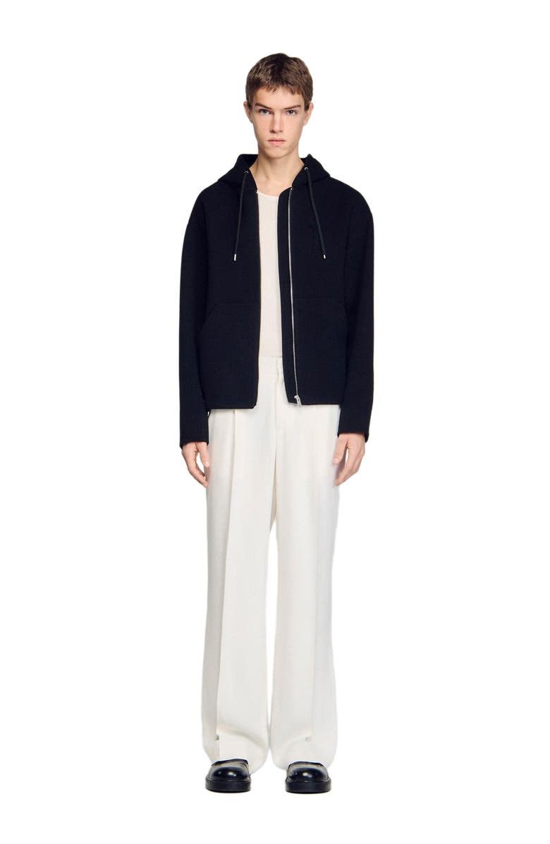 SANDRO Hooded zip-up wool jacket, Alternate, color, Black