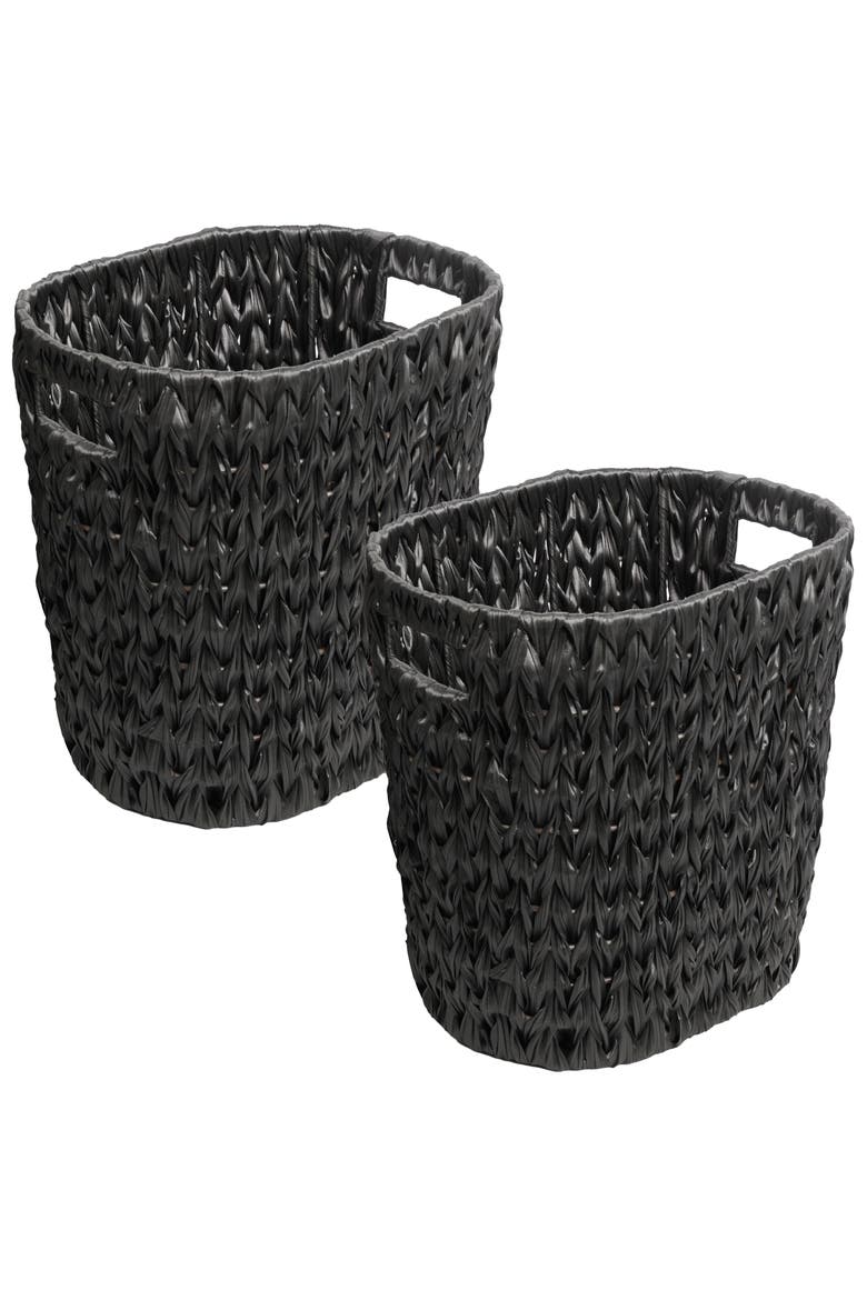 Resin 4.5-Gallon Tapered Oval Wicker Watebasket with Handles, Main, color, Black