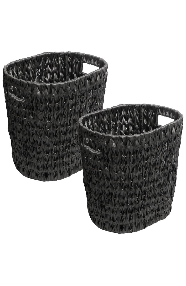HAPPIMESS Maple Resin 4.5-Gallon Tapered Oval Wicker Watebasket with Handles, Main, color, Black