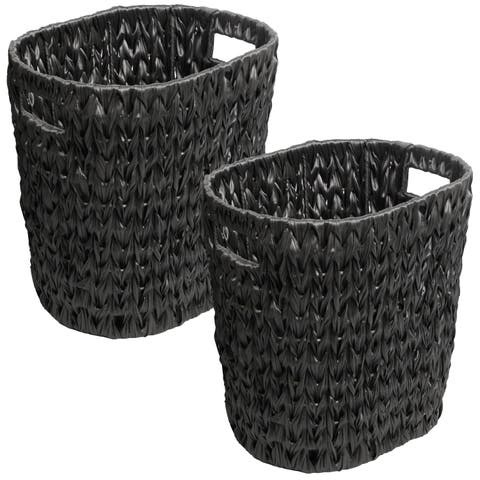Resin 4.5-Gallon Tapered Oval Wicker Watebasket with Handles (Set of 2)