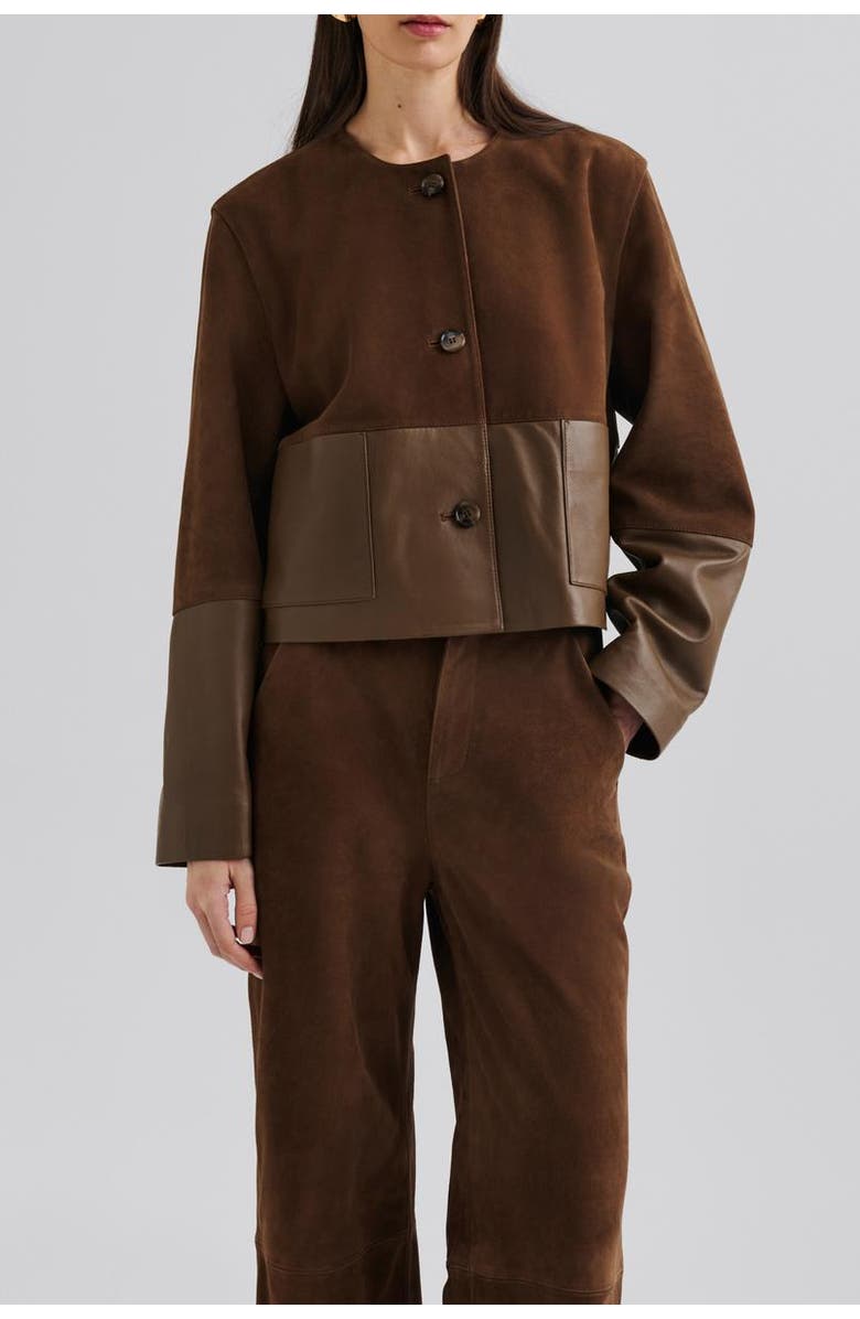 Malina Marcie Suede Leather Cropped Jacket, Alternate, color, Caramel