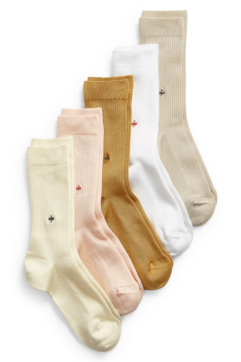 5-Pack Rib Crew Socks, Main, color, NEUTRALS