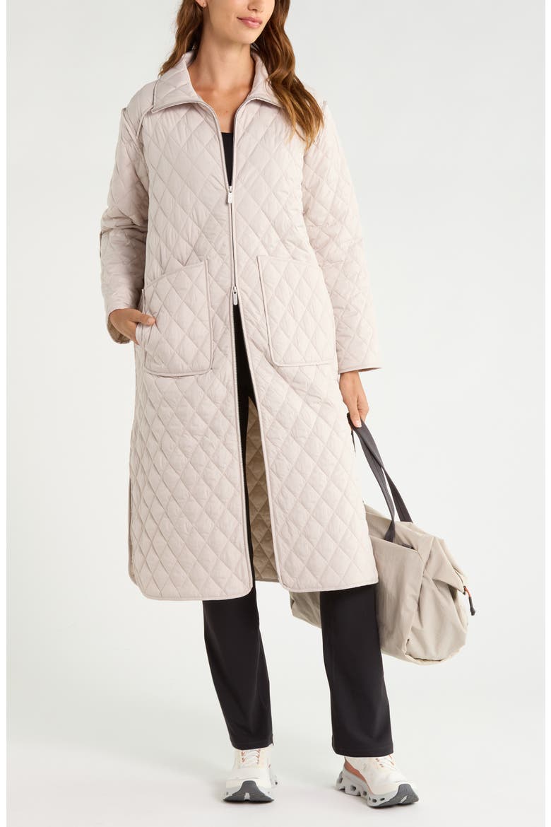 Diamond Quilted Longline Jacket, Alternate, color, GREY PEBBLE