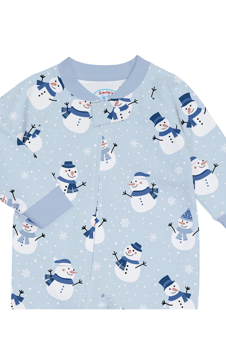 Sara’s Prints Loose Fit Cozy Zip Up Footed Pajama, Alternate, color, Gentle Snowman