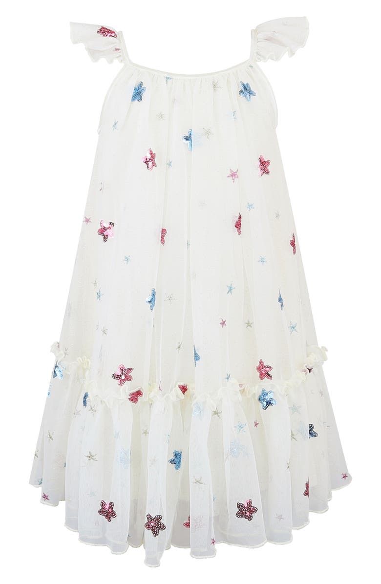 Zunie Kids' Star Sequin Mesh Party Dress, Main, color, Ivory