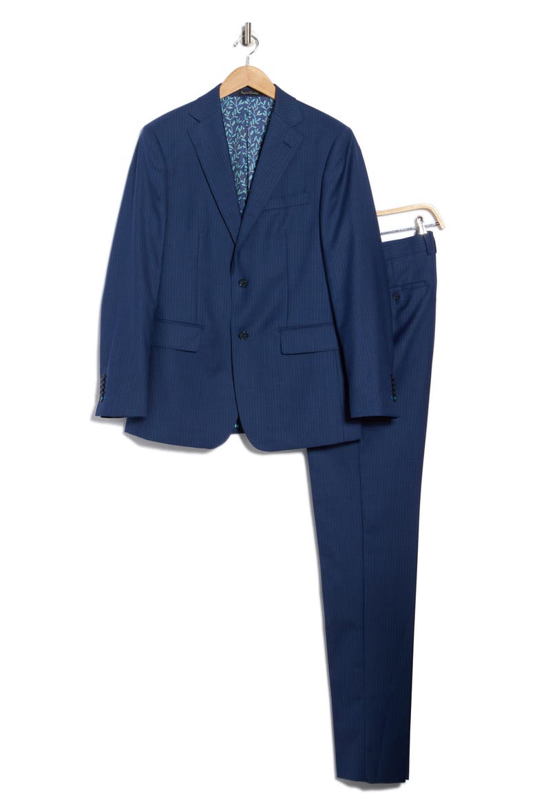 Trim Fit Pinstripe Wool Blend Two-Piece Suit, Alternate, color, NAVY