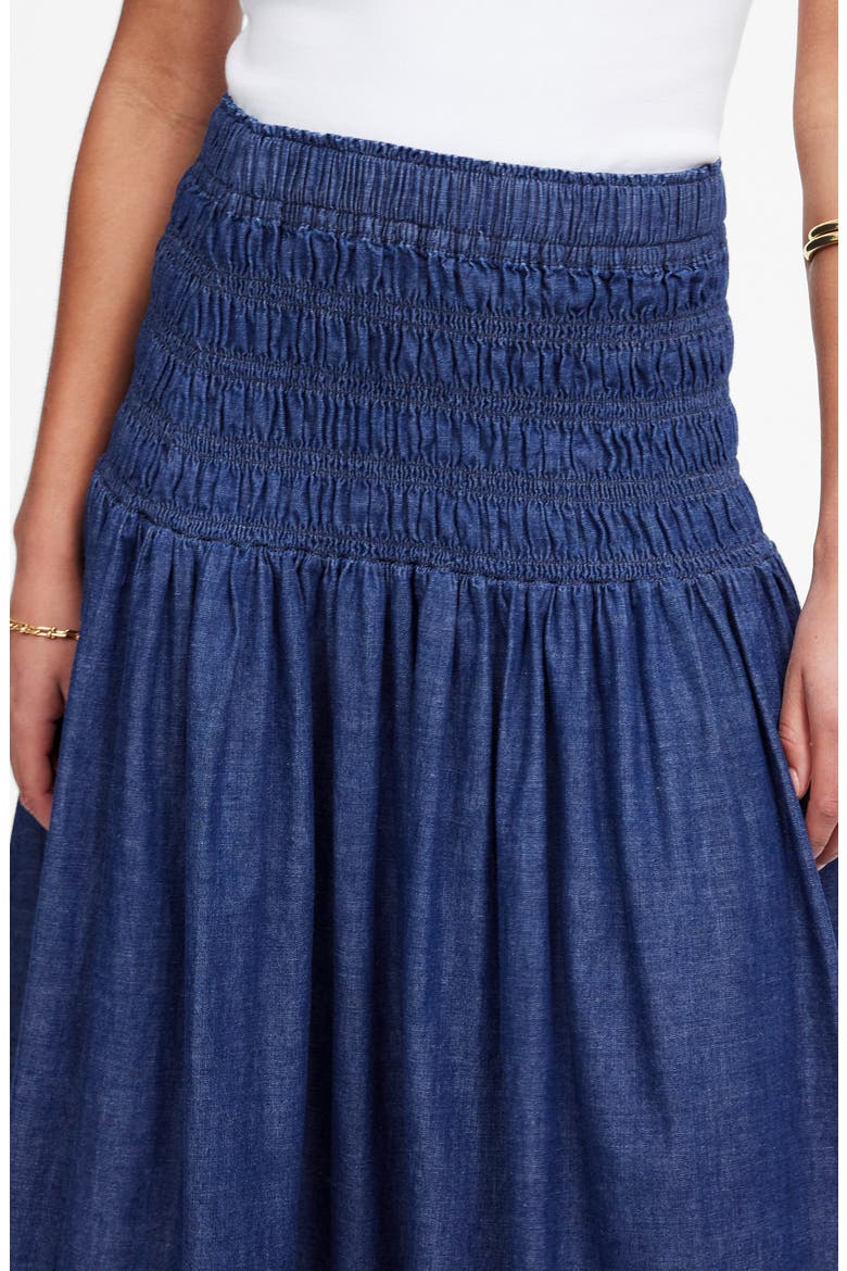 Smocked Denim Midi Skirt, Alternate, color, RINSE WASH