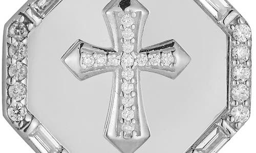 Chloe & Madison Chloe And Madison Rhodium Plate Cubic Zirconia Cross Coin Pendant Necklace In Silver