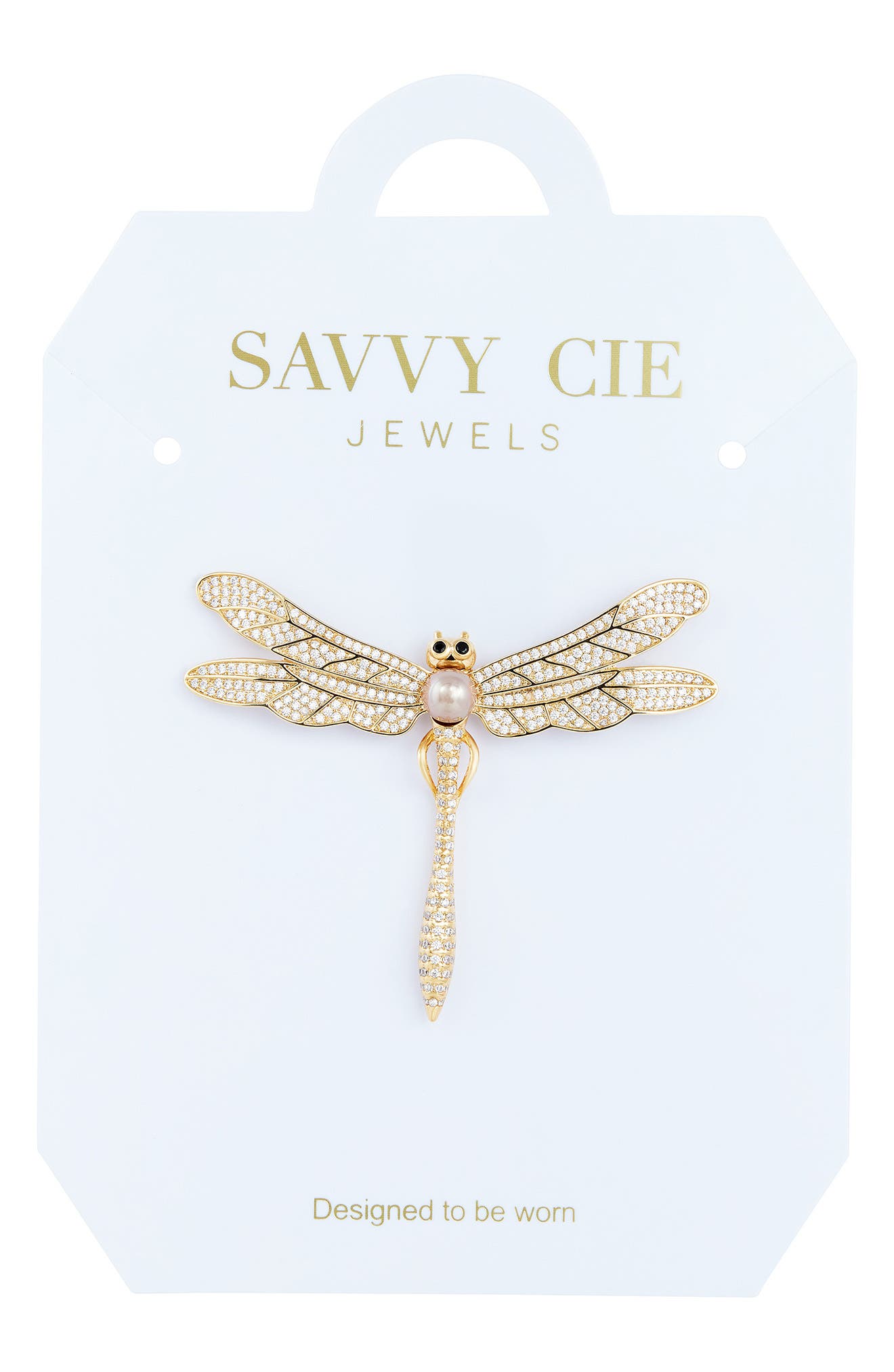 Cubic Zirconia & Imitation Pearl Dragonfly Brooch