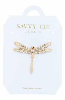 Cubic Zirconia & Imitation Pearl Dragonfly Brooch