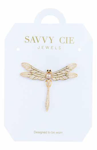 Cubic Zirconia & Imitation Pearl Dragonfly Brooch