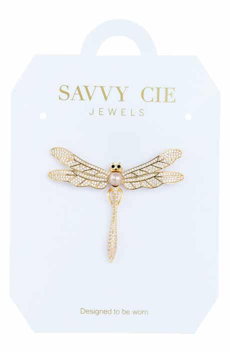 Cubic Zirconia & Imitation Pearl Dragonfly Brooch