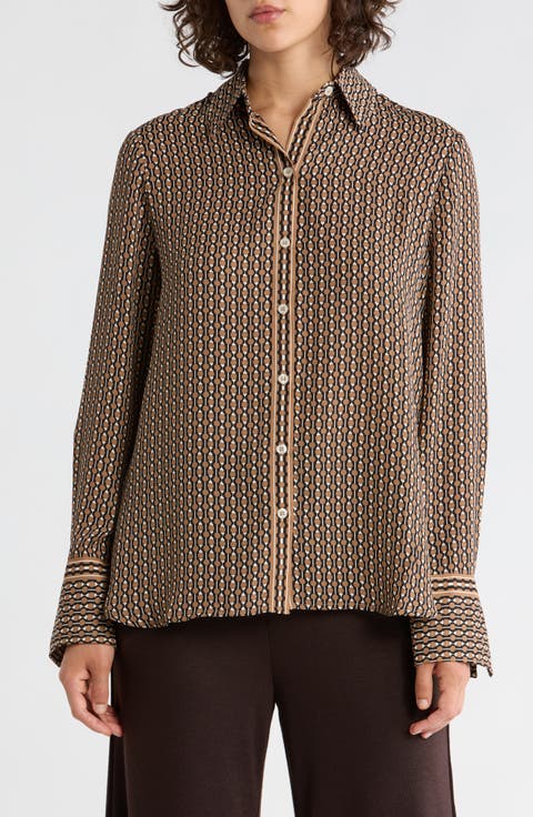 Printed Long Sleeve Button-Up Shirt