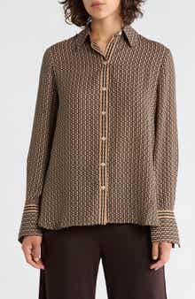MAX STUDIO Printed Long Sleeve Button-Up Shirt