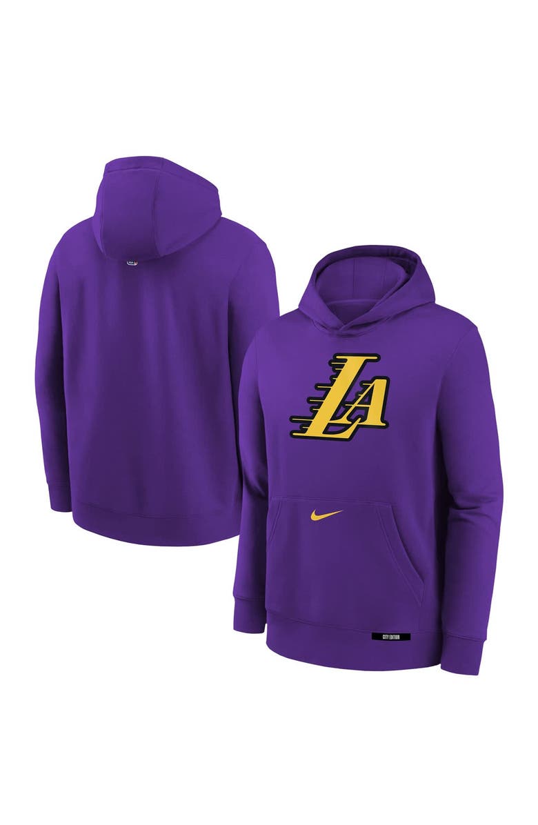 Nike Youth Nike  Purple Los Angeles Lakers 2024/25 City Edition Club Fleece Pullover Hoodie, Main, color, 