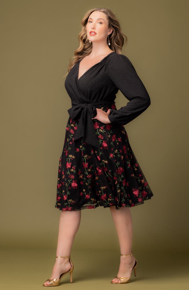Kiyonna Chelsea Embroidered Long Sleeve Cocktail Dress, Alternate, color, Floral Flare