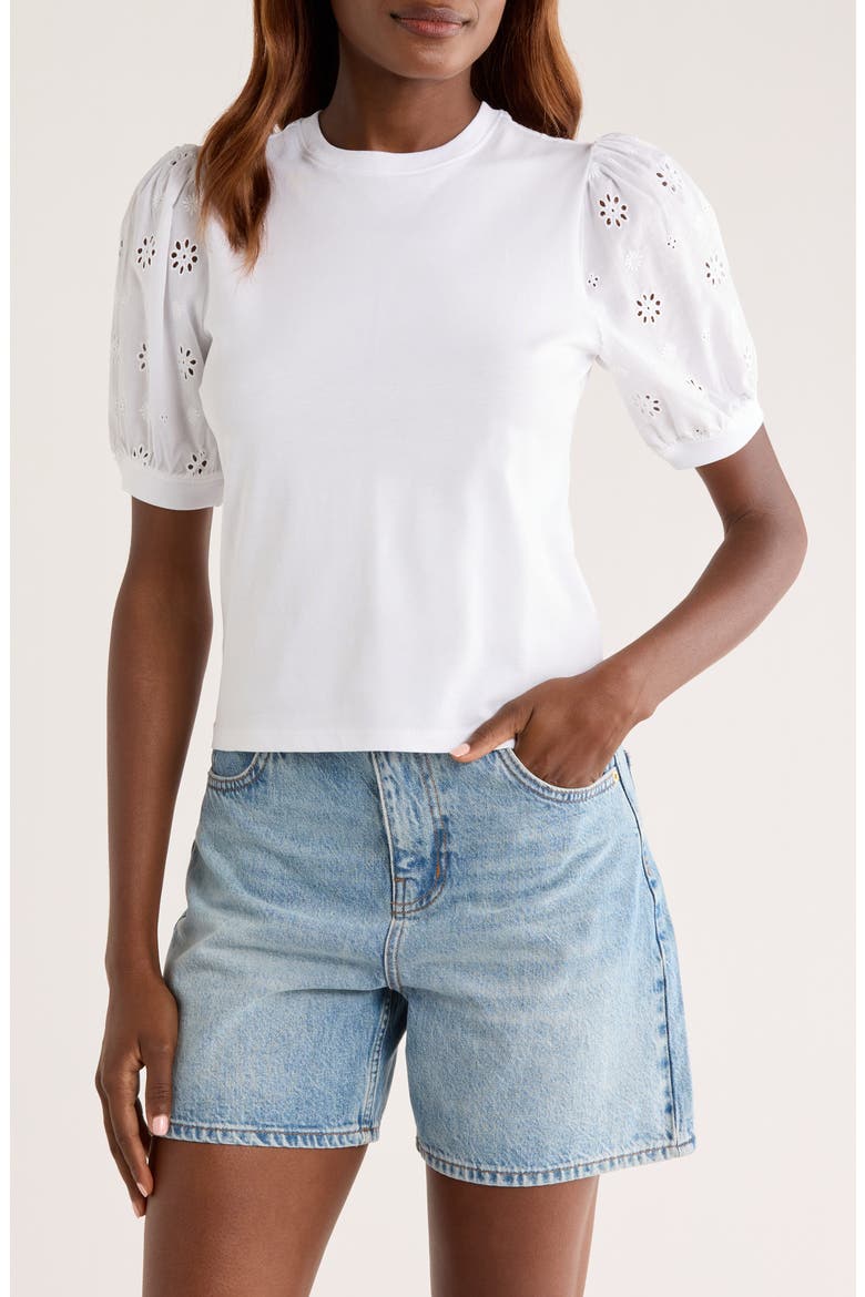 The Eyelet Sleeve Top, Main, color, WHITE
