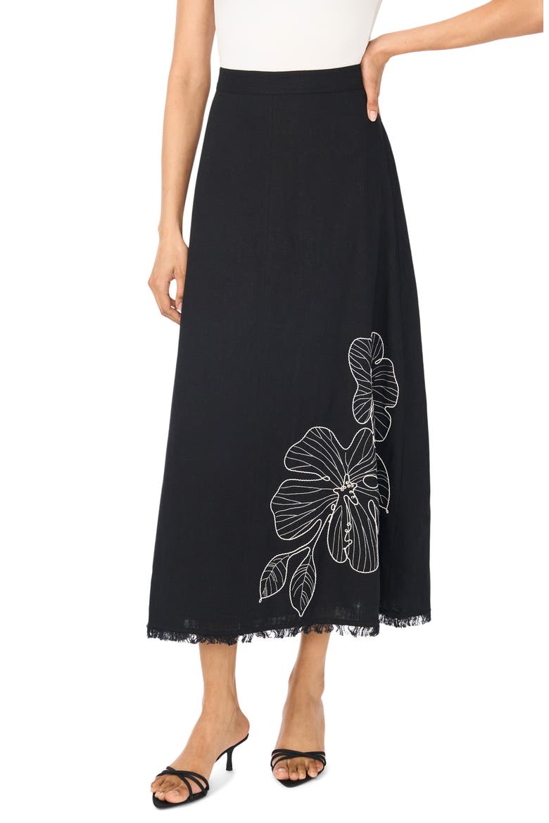 Placed Embroidered Floral Skirt, Main, color, RICH BLACK