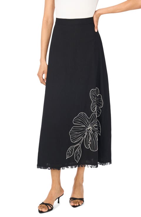 Placed Embroidered Floral Skirt
