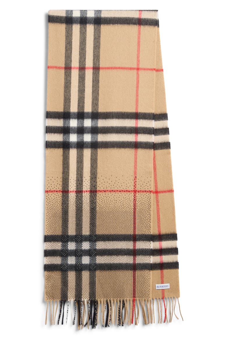 Crystal Embellished Check Cashmere Fringe Scarf, Main, color, ARCHIVE BEIGE