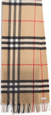 Burberry Crystal Embellished Check Cashmere Fringe Scarf